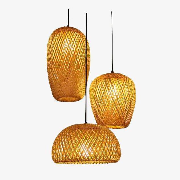 Suspension en rotin LED avec différentes formes arrondies Bamboo