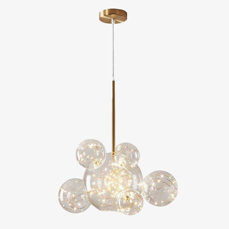 Suspension design à LED en métal doré et boules en verre luxury