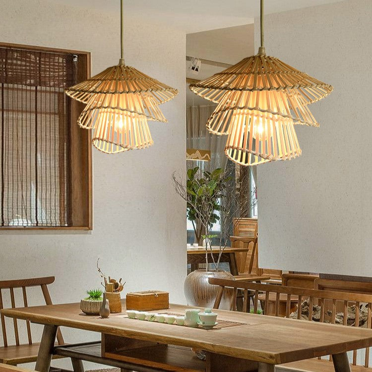 Abat-jour à suspendre en rotin à plusieurs niveaux