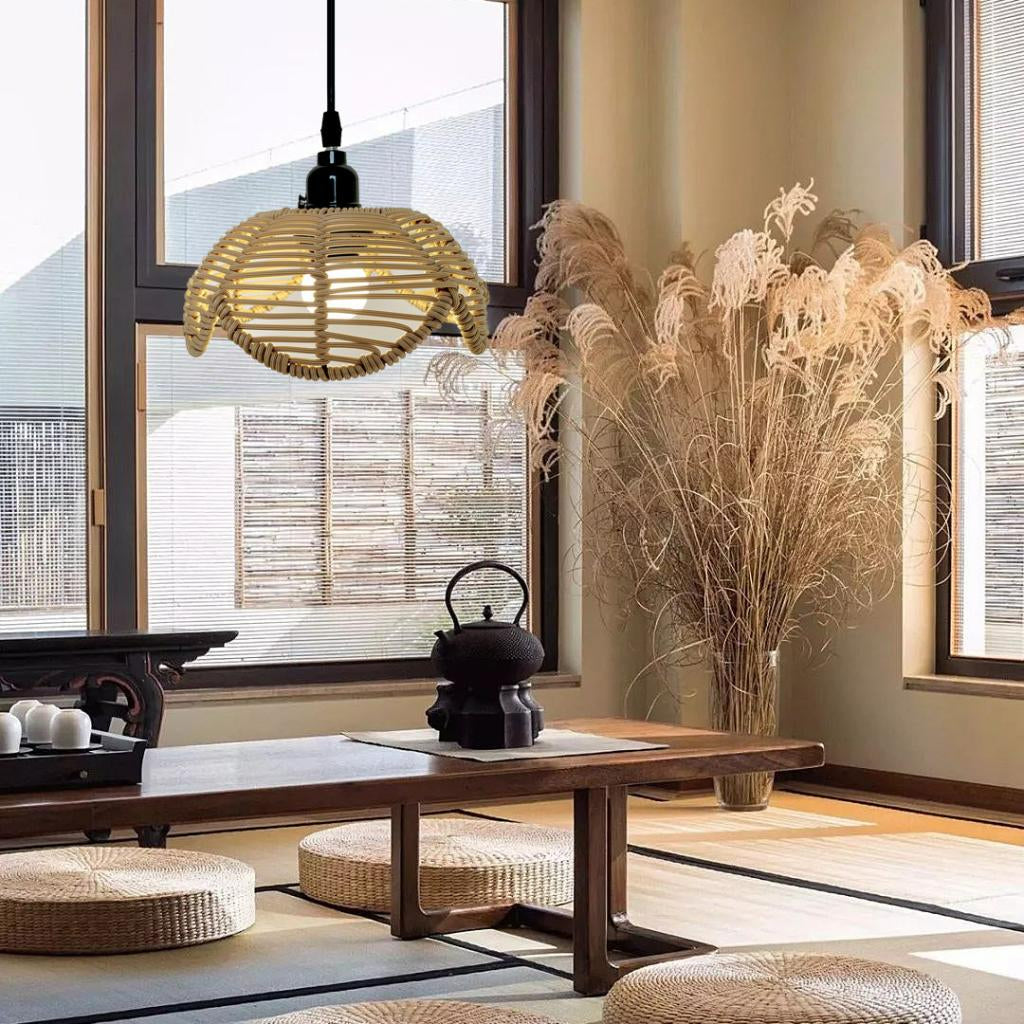 Abat-jour de lustre en rotin en forme de fleur