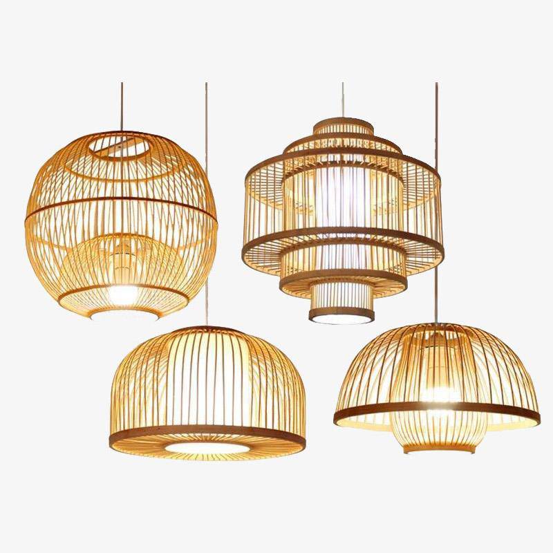 Suspension en bambou LED avec différents cylindres style Asian