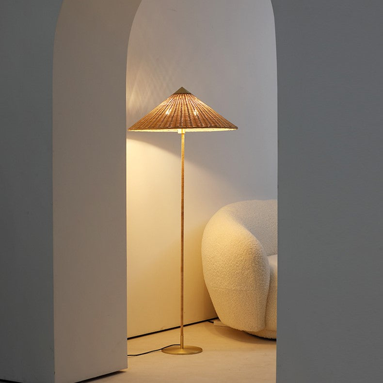 Lampadaire en rotin et métal sur pied - Suspension Luminaire