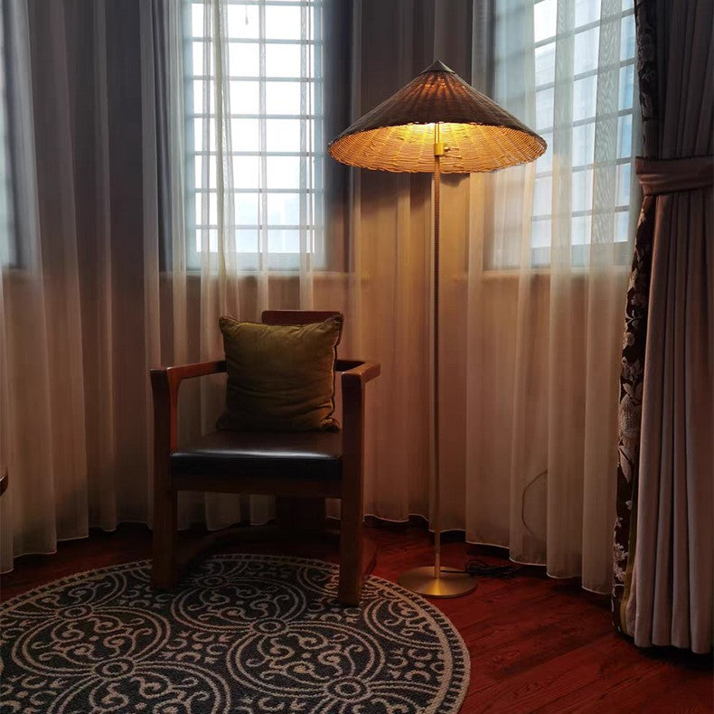 Lampadaire en rotin et métal sur pied - Suspension Luminaire