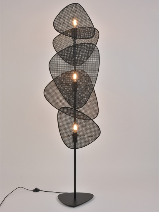 Lampadaire en rotin vintage avec pales mobiles - Suspension