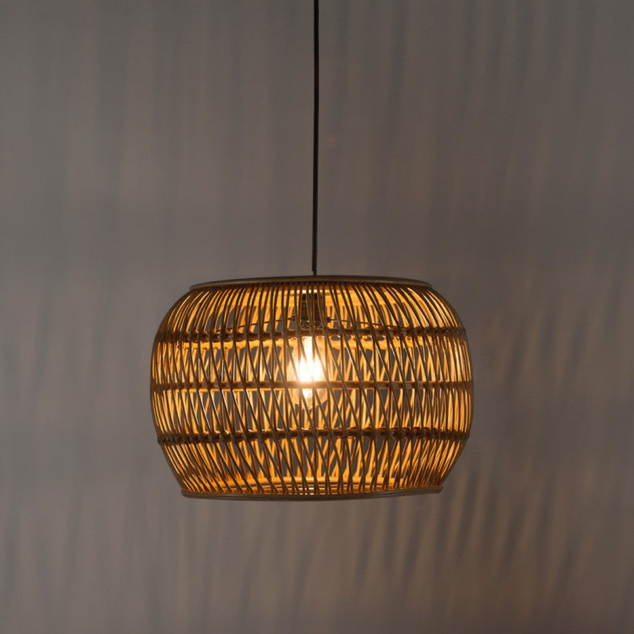 Lampe abat-jour avec fond plein suspendue en rotin