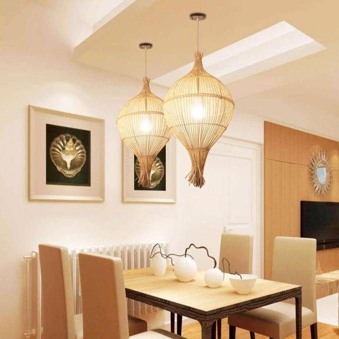 Suspension rustique LED avec abat-jour en rotin Rui