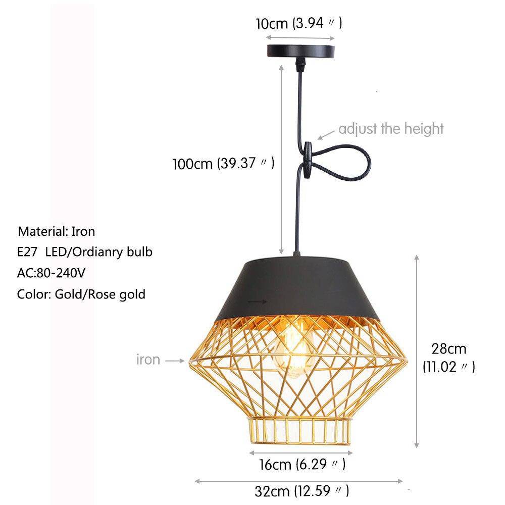 Suspension design à LED avec cage en métal industrielle Loft