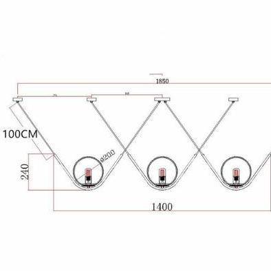 Suspension design sur fil en métal doré et boule en verre Art