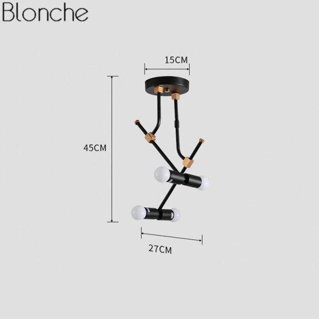 Suspension moderne à LED en métal noir et branches rétro