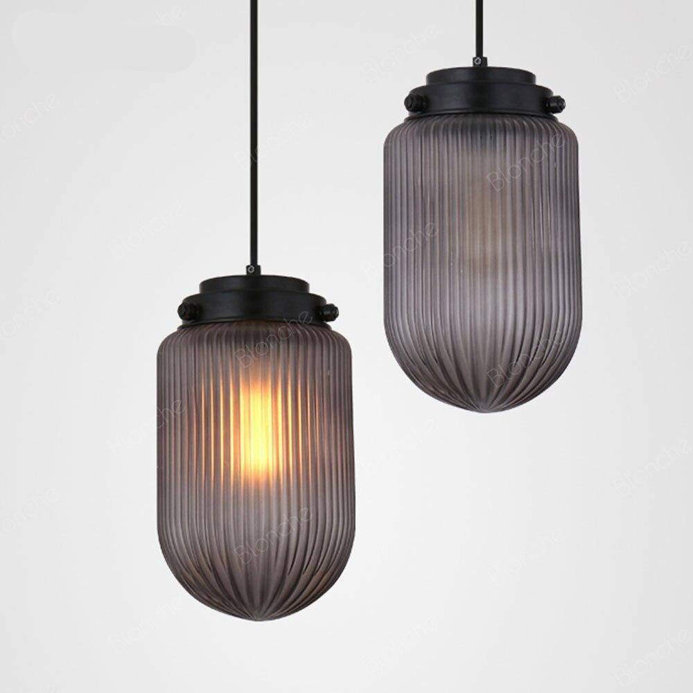 Suspension design LED en verre oval et métal industriel