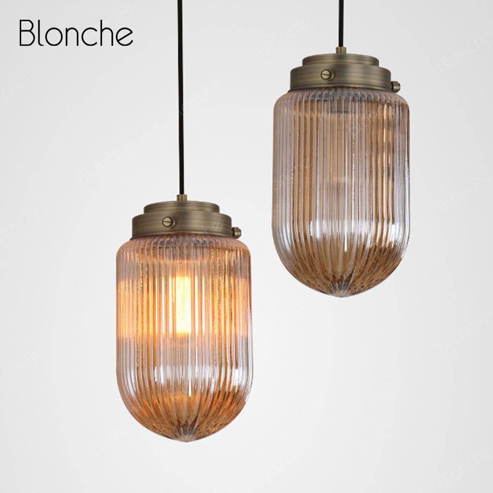 Suspension design LED en verre oval et métal industriel