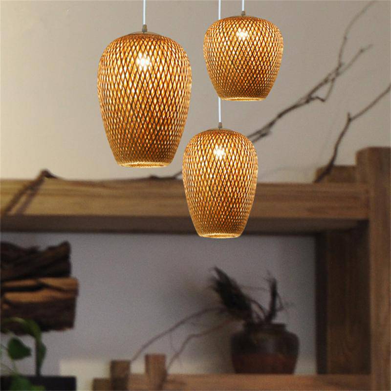 Suspension en rotin LED avec différentes formes arrondies Bamboo