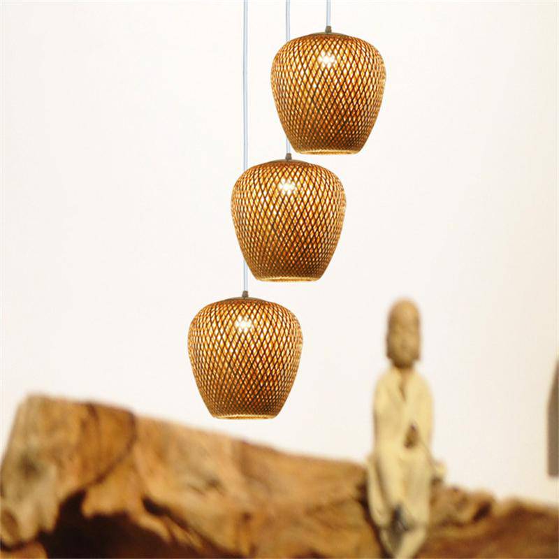 Suspension en rotin LED avec différentes formes arrondies Bamboo