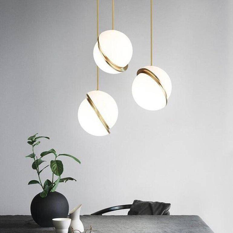 Suspension design à LED demi-sphère en métal blanc style Phube