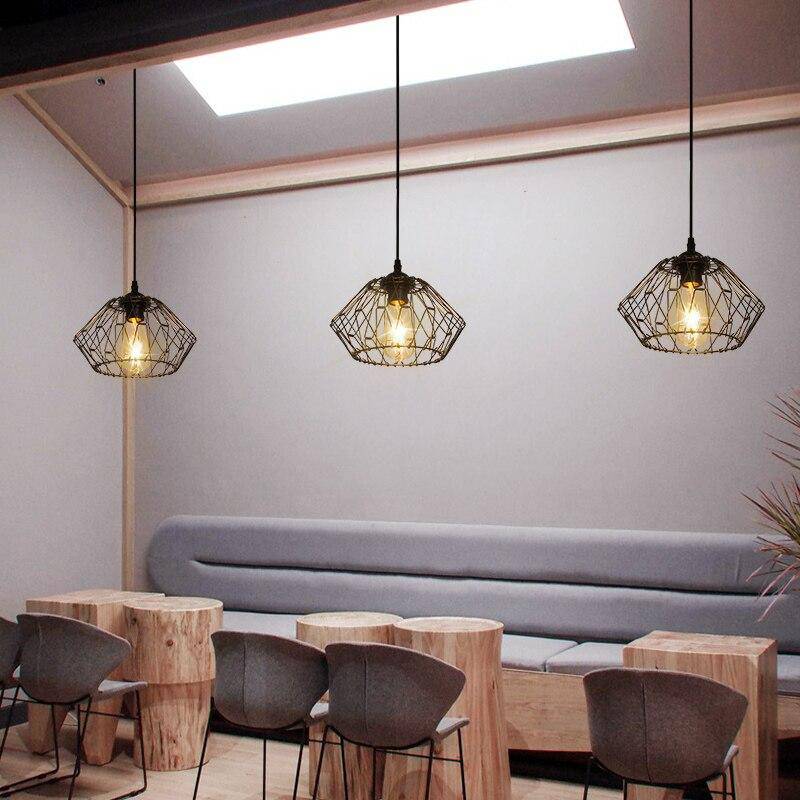 Suspension design à LED avec cage en métal rétro Loft