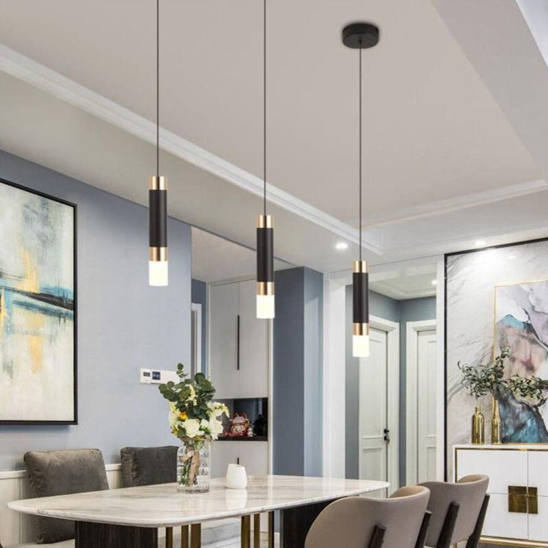 Suspension design LED cylindrique en métal et en verre Luisa