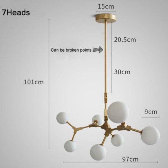 Suspension design à LED en métal doré et boules en verre Loft