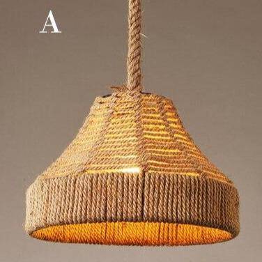 Suspension rustique LED avec abat-jour de plusieurs formes et cordage