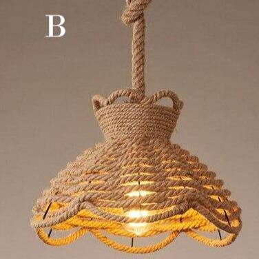 Suspension rustique LED avec abat-jour de plusieurs formes et cordage