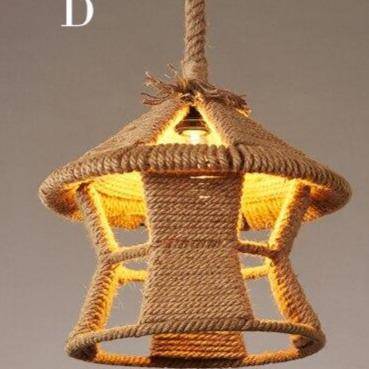 Suspension rustique LED avec abat-jour de plusieurs formes et cordage