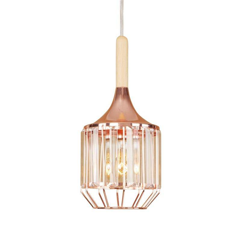 Suspension rétro LED en métal rose gold et verre cristal