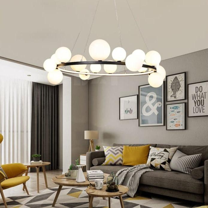 Suspension Bambou Naturel - Chaleur - Boule Blanche Noir