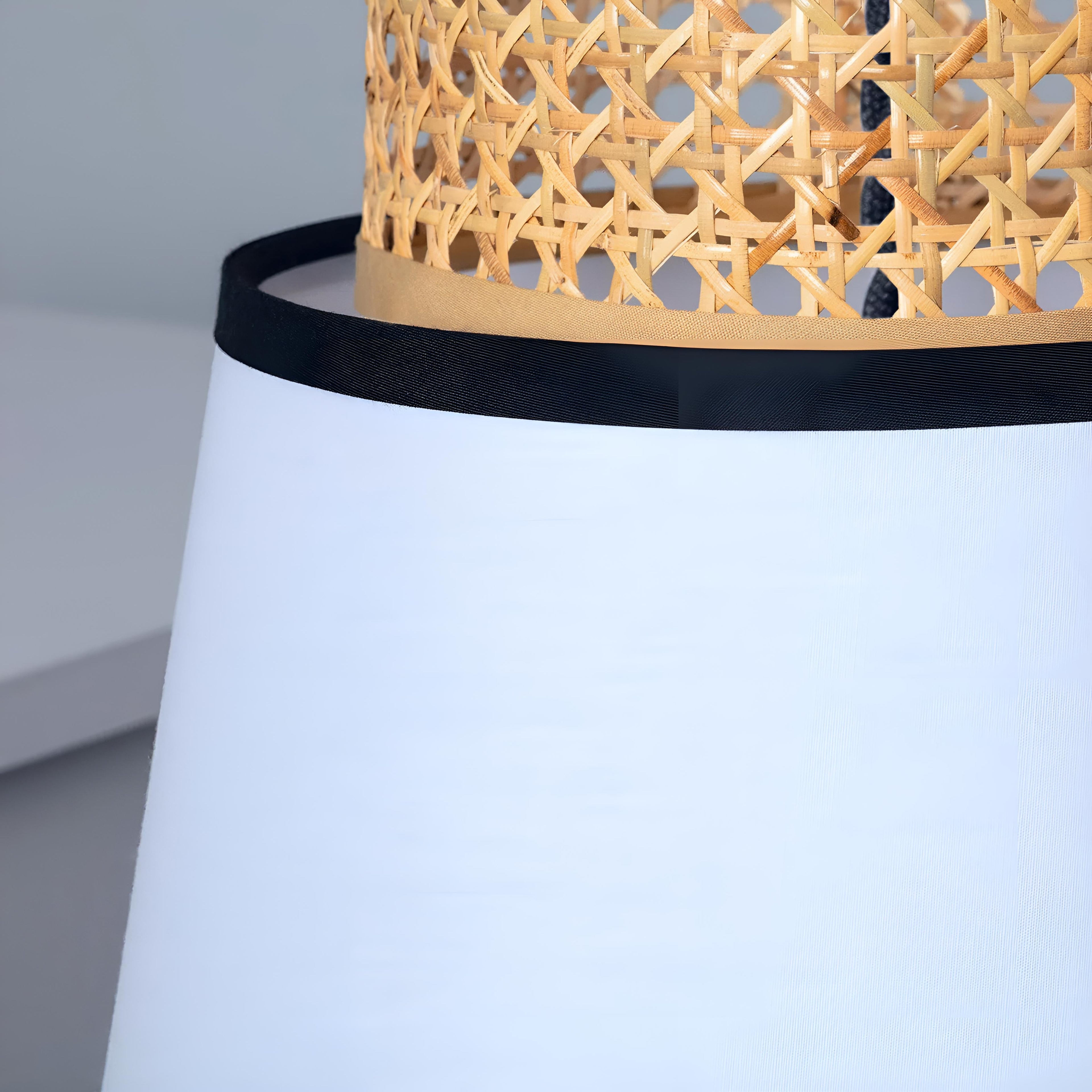 Suspension Cannage Tissu et Rotin Kufila - Abat Jour