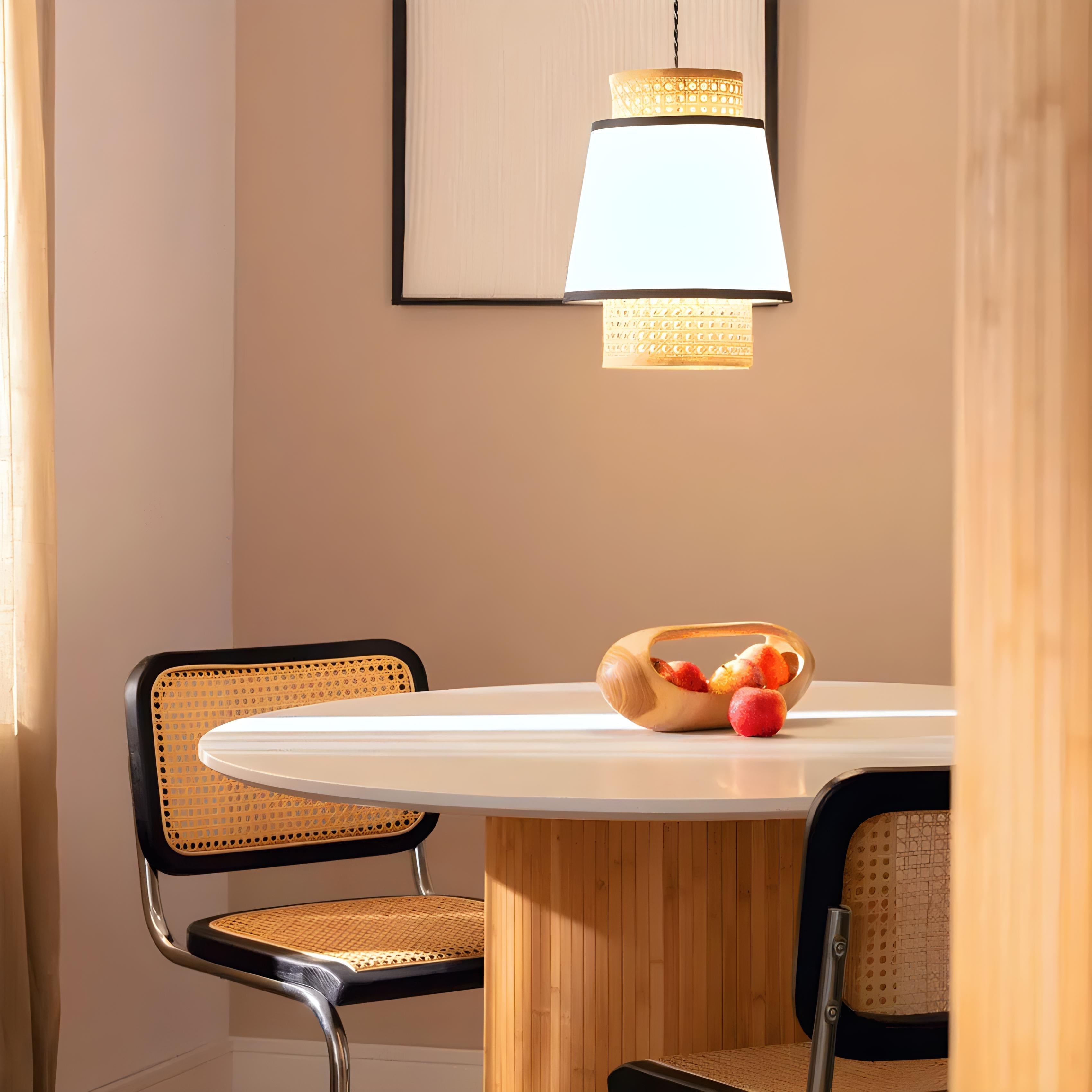 Suspension Cannage Tissu et Rotin Kufila - Abat Jour