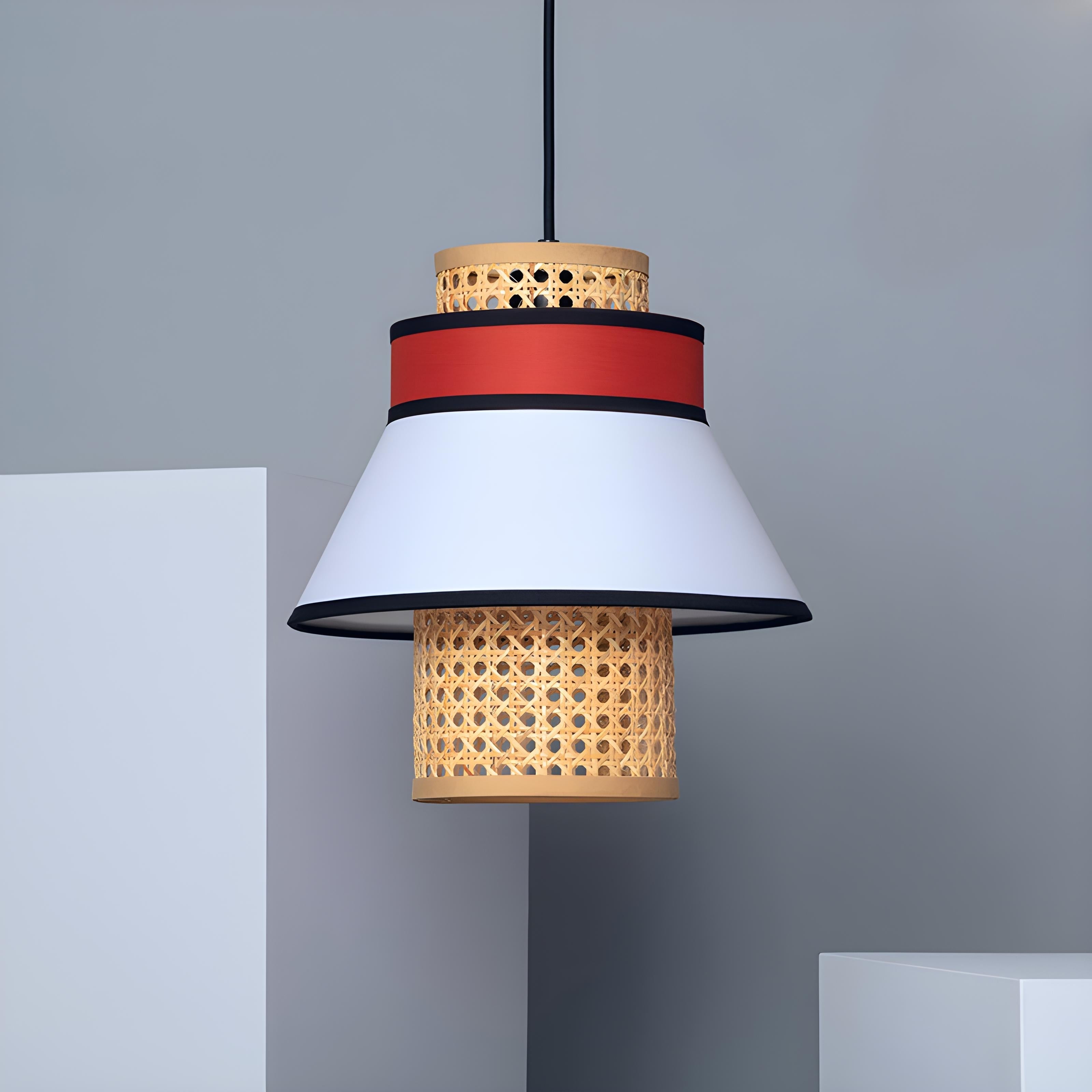 Suspension Cannage Tissu et Rotin Kufila - Abat Jour