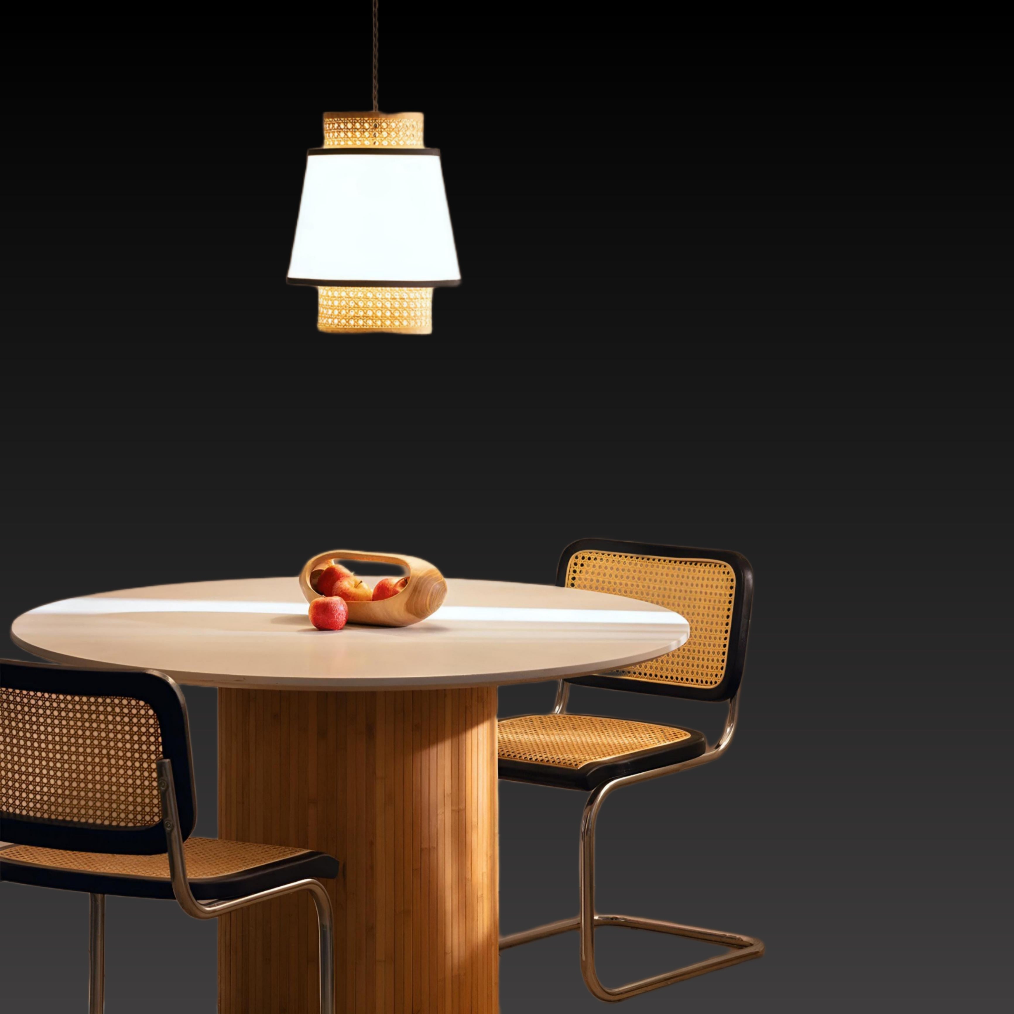 Suspension Cannage Tissu et Rotin Kufila - Abat Jour