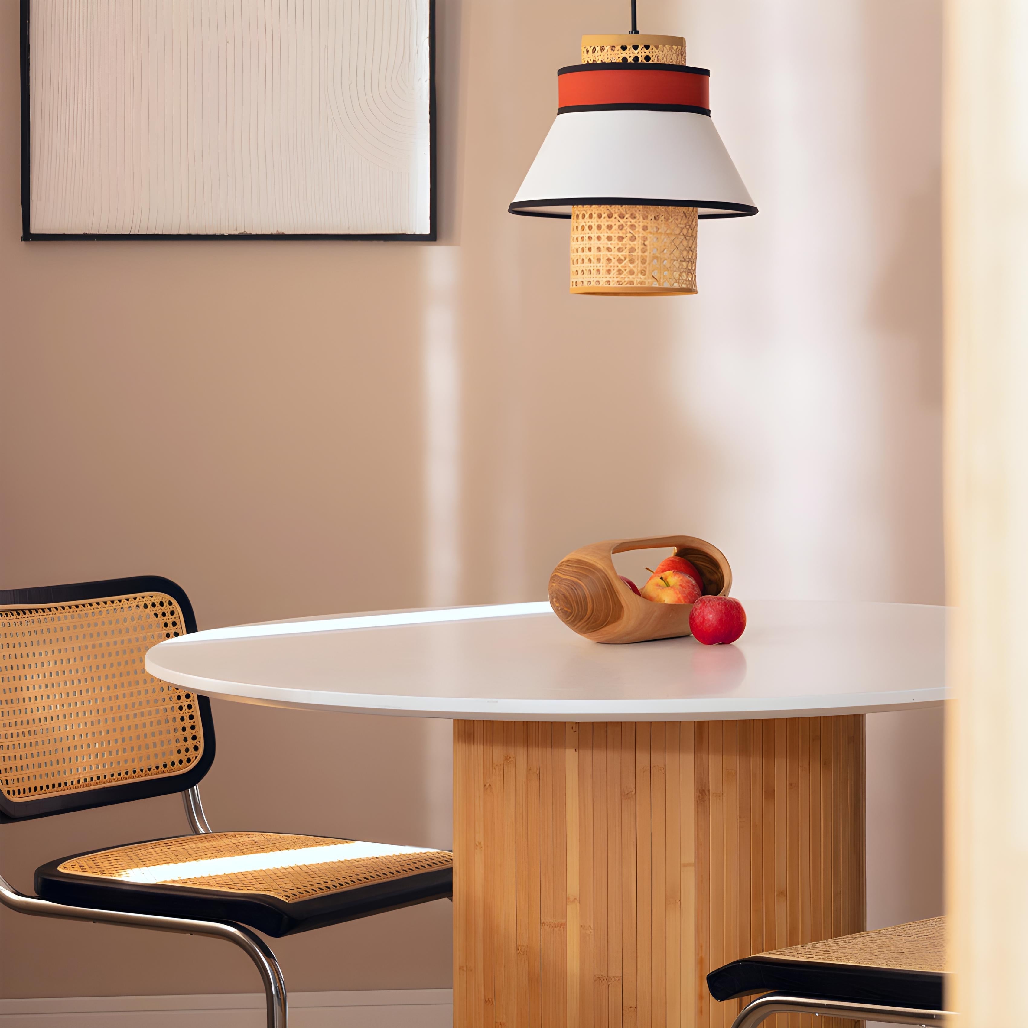 Suspension Cannage Tissu et Rotin Kufila - Abat Jour