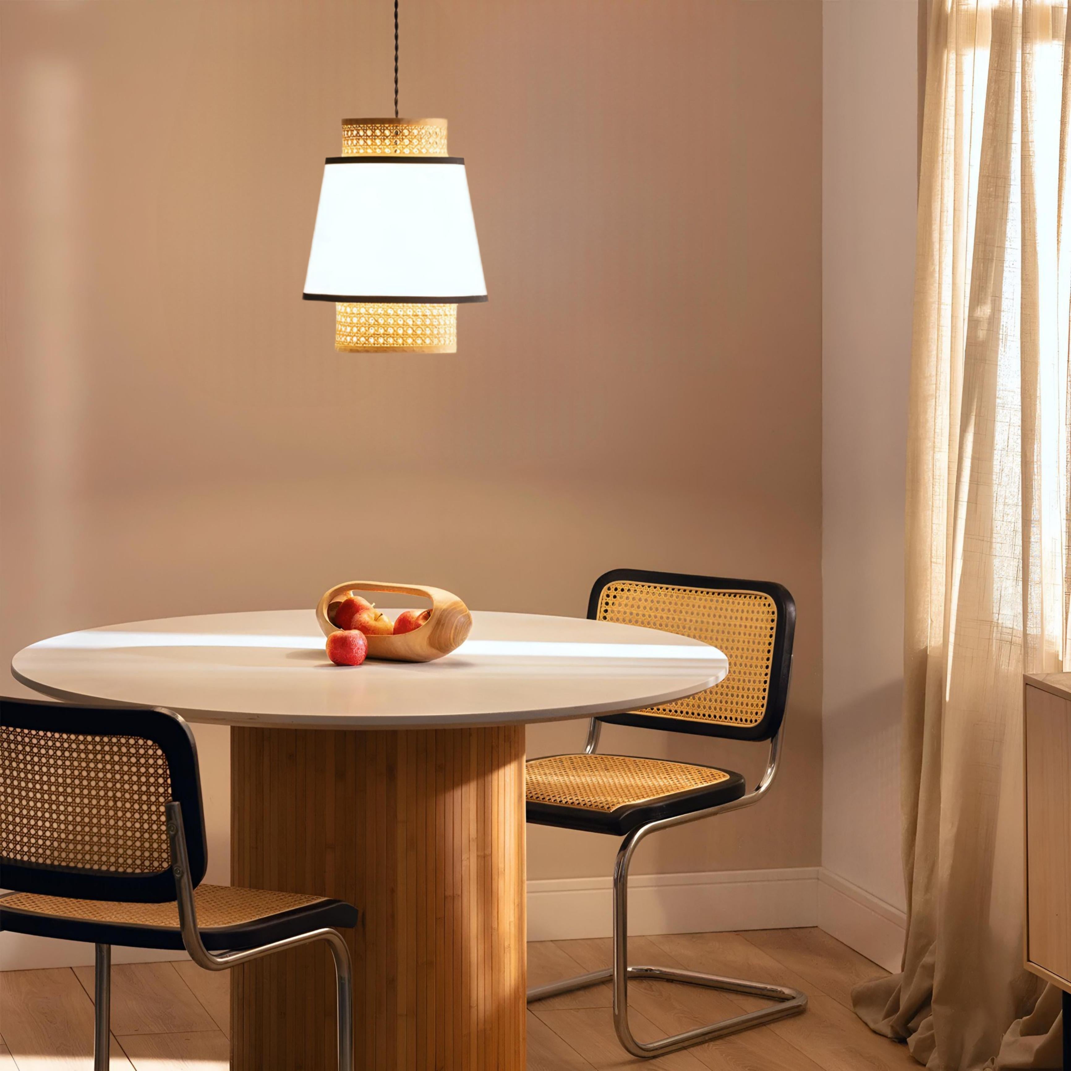 Suspension Cannage Tissu et Rotin Kufila - Abat Jour