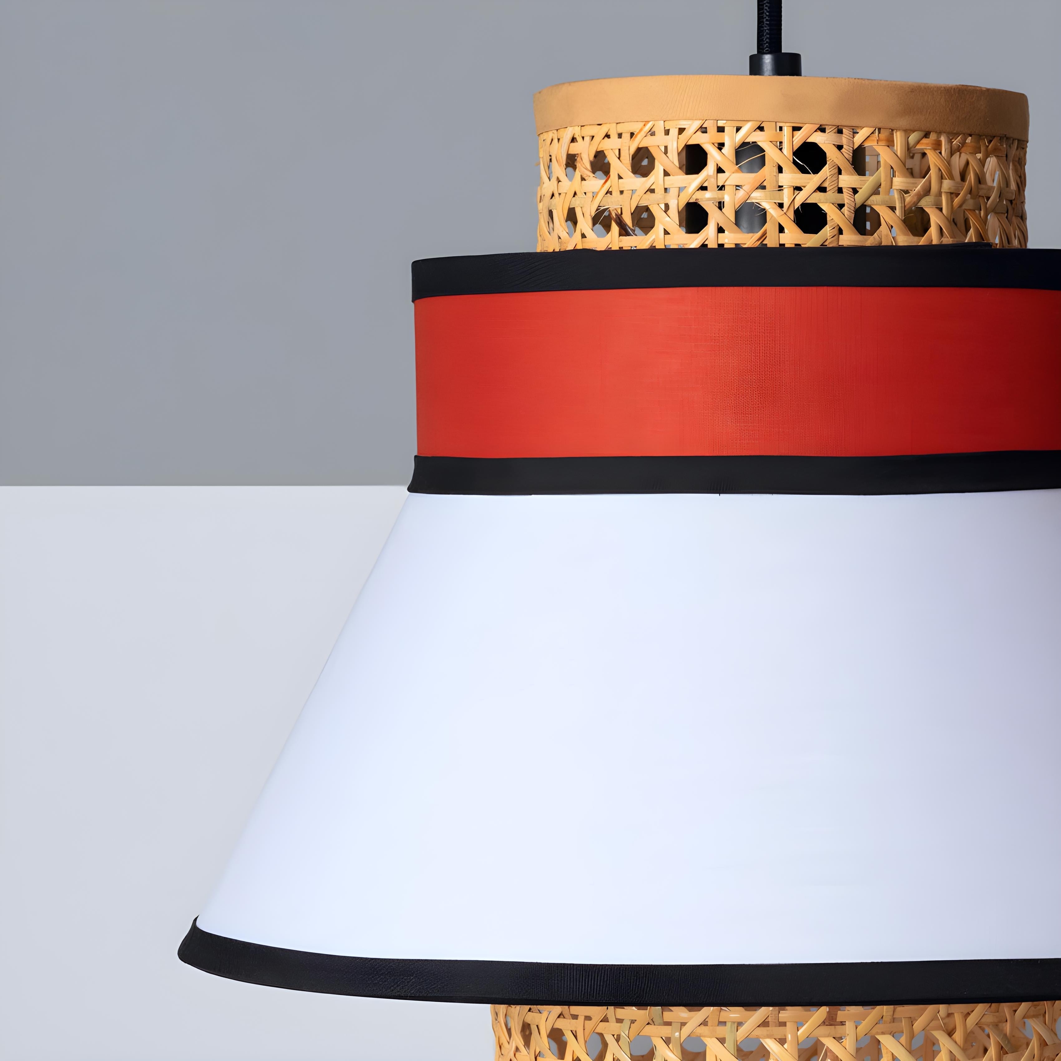 Suspension Cannage Tissu et Rotin Kufila - Abat Jour