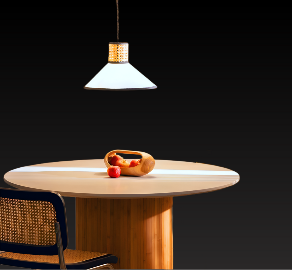 Suspension Cannage Tissu et Rotin May - Suspension Luminaire