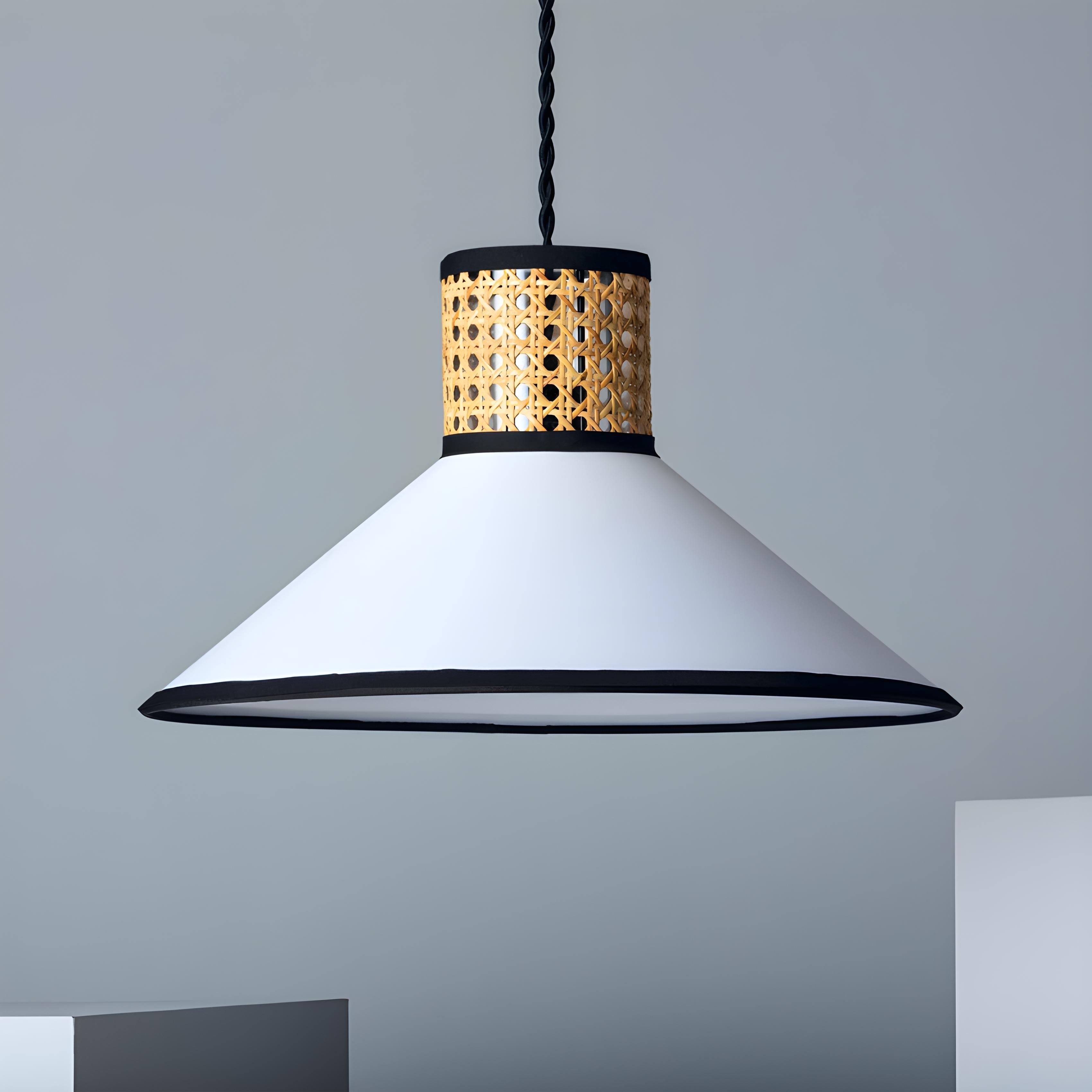 Suspension Cannage Tissu et Rotin May - Suspension Luminaire