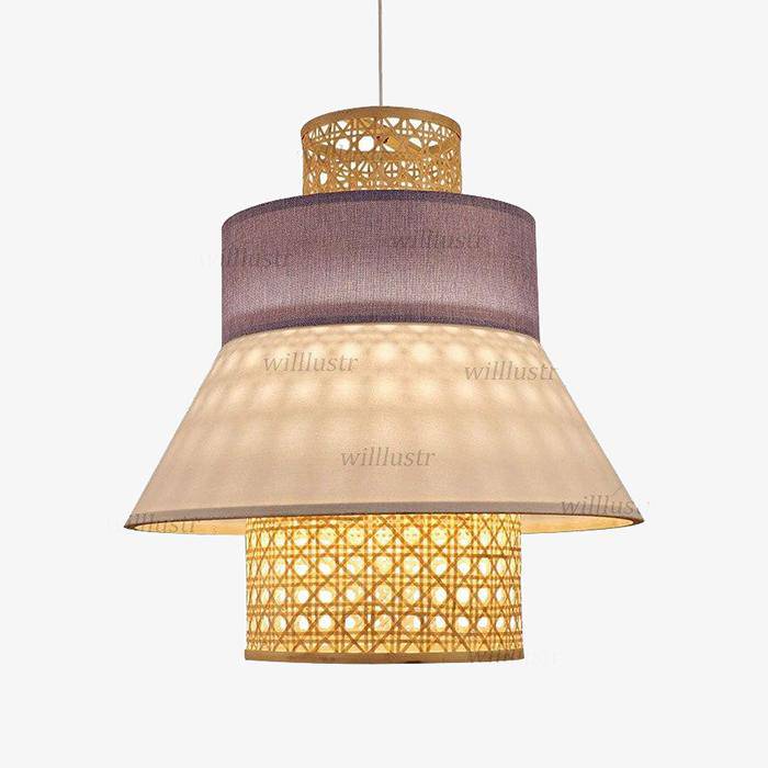Suspension en rotin LED avec abat-jour triangulaire style japonais