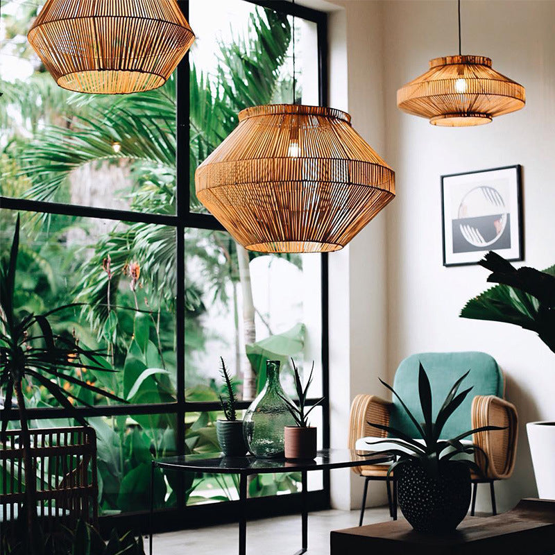 Lustre en rotin suspendu style traditionnel chinois